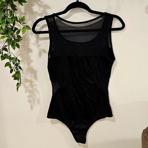 Black Tank Top Bodysuit Large- Mesh - Sexy -Charlotte Russe- Slimming- Stretchy